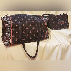 Vera Bradley 3 Piece Set In Brown Houndstooth - Duffle Bag, Purse, Wallet